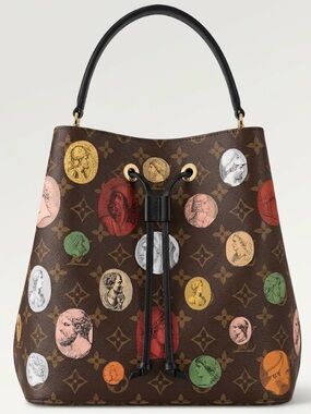 Louis Vuitton Brown Monogram Multicolor Coin Drawstring Tote. Paris Fornasetti
